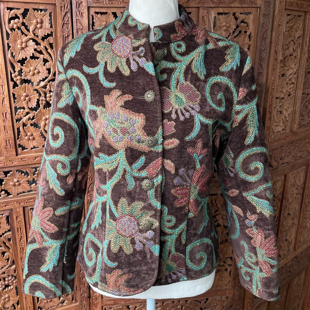 VINTAGE Embroidered Tapestry Jacquard Floral Woven Jacket shy pepper penny lane